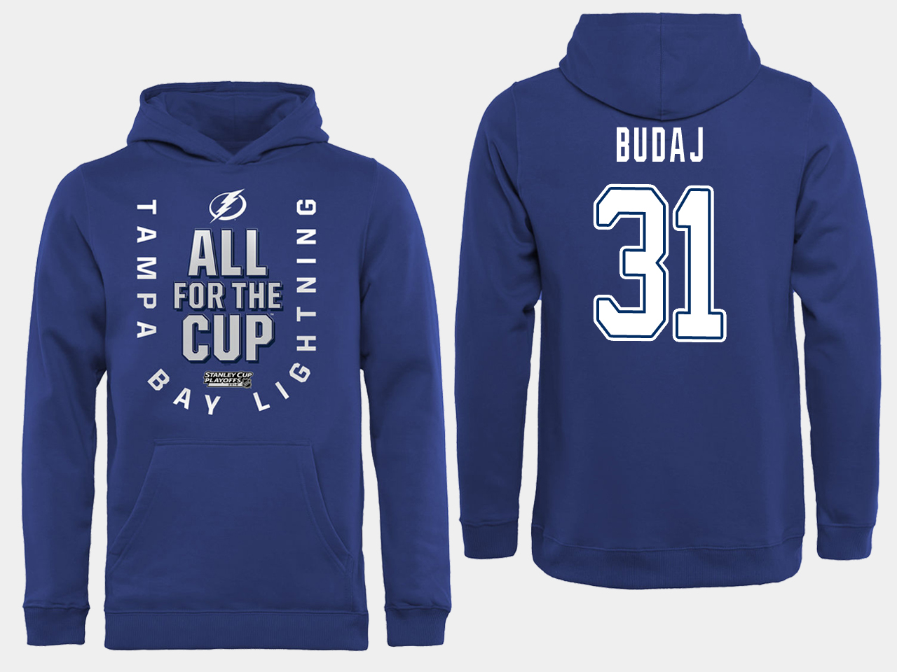 NHL Men adidas Tampa Bay Lightning #31 Budaj blue All for the Cup Hoodie